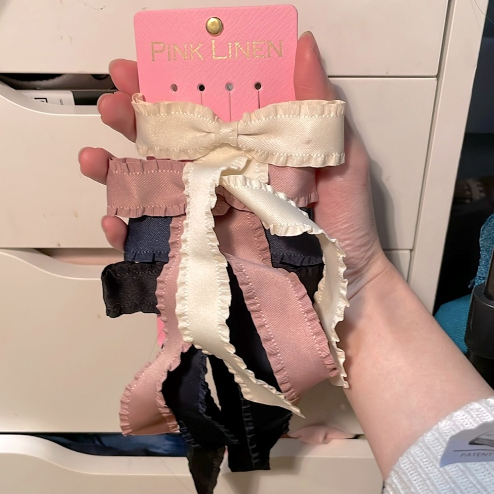 Pink linen set of 4 bows clip accessories